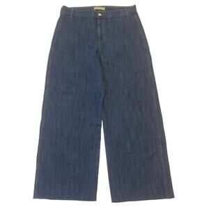 J Crew Point Sur Womens Blue Denim Jeans Size 34 - 14 Super Wide Leg Raw Hem